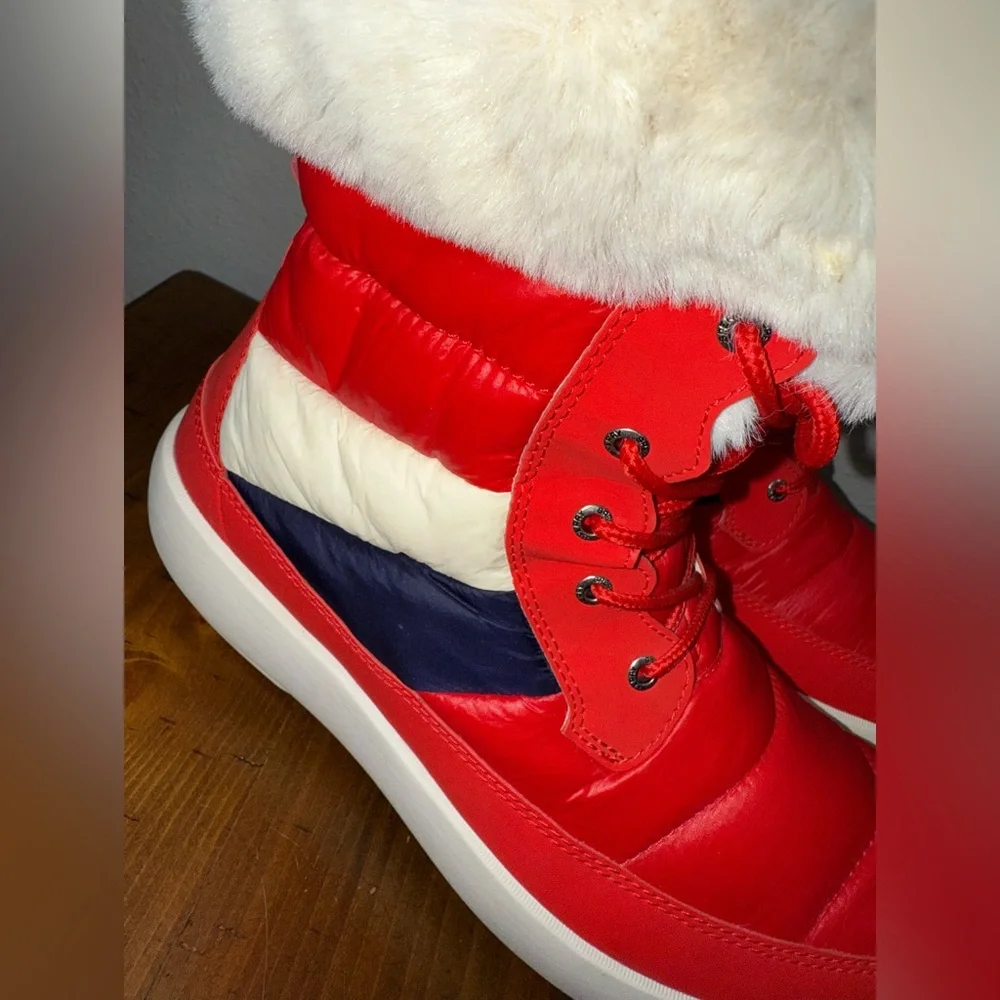 Sperry Plushwave Red Faux Fur Snow Boots Coastal Preppy Wintercore-Sz 10 - Picture 2 of 9